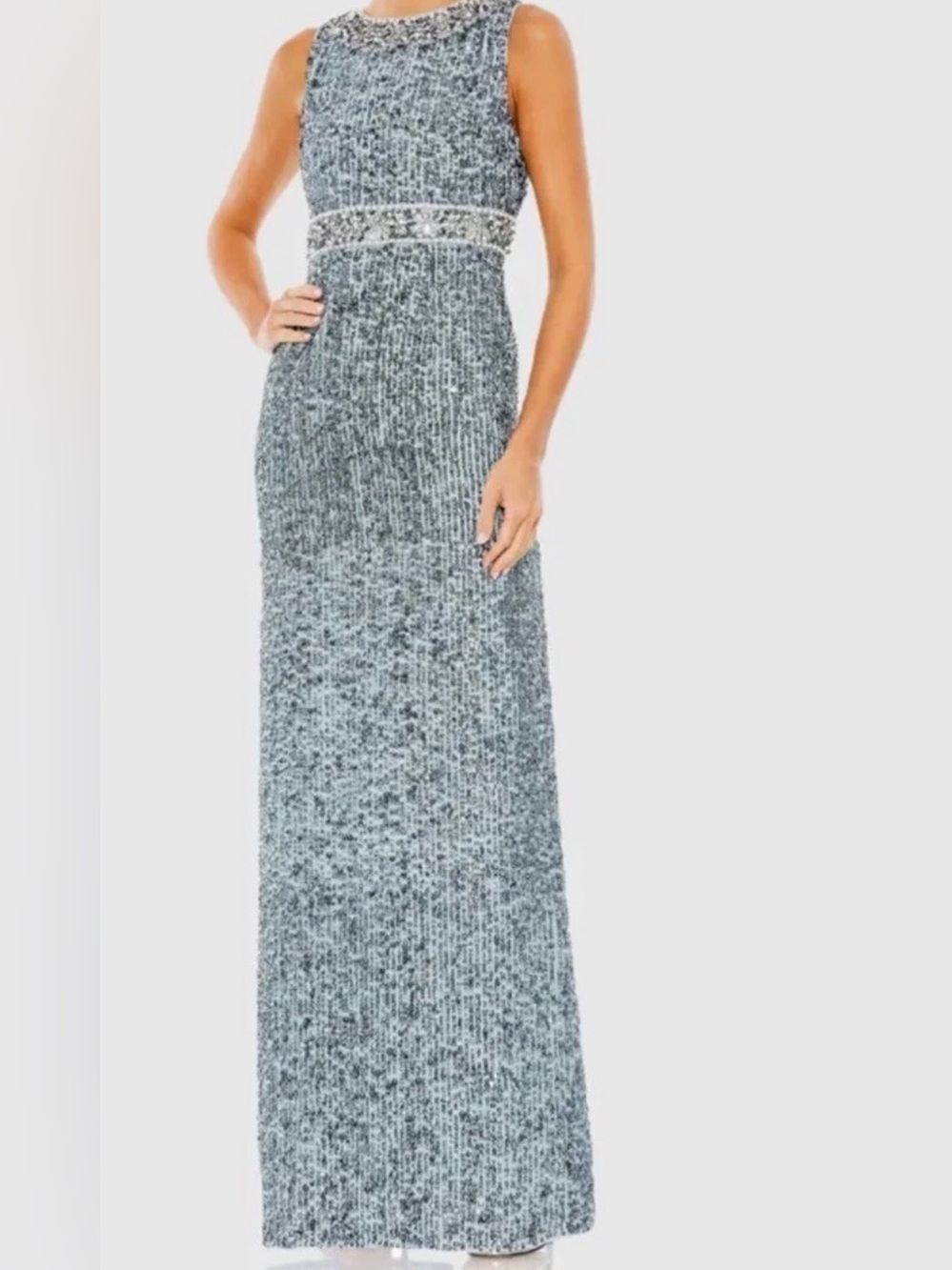 Mac Duggal 10 Slate Blue Sequin Sleeveless Gown Formal Pageant Prom Wedding New